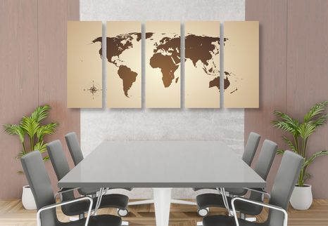 5-RÉSZES KÉP VILÁGTÉRKÉP BARNA SZÍNBEN - TÉRKÉPES KÉPEK - KÉPEK
