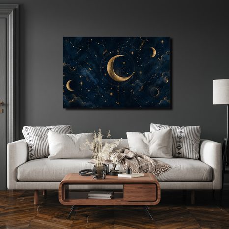 TABLEAU SUR TOILE – LUNE MYSTIQUE DANS LE CIEL NOCTURNE - TABLEAUX MOIS - TABLEAUX