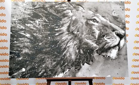 WANDBILD KÖNIG DER TIERE IN SCHWARZ-WEISSEN AQUARELL - SCHWARZ-WEISSE BILDER - BILDER