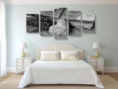 TABLOU 5-PIESE FRUNZE NOSTALGICE ÎN DESIGN ALB-NEGRU - TABLOURI ALB-NEGRU - TABLOURI