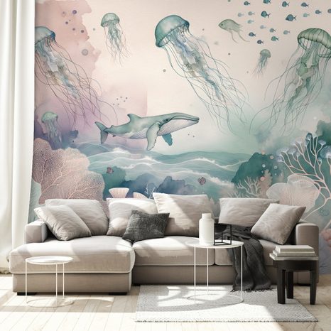 FOTOTAPETA PODMOŘSKÝ SVĚT V PASTELOVÝCH BARVÁCH - TAPETY MOŘŠTÍ ŽIVOČICHOVÉ - TAPETY