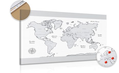 PICTURE ON CORK WORLD MAP WITH GRAY BORDER