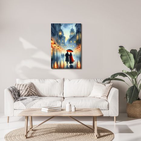 WANDBILD LIEBESPAAR IM REGEN ZWISCHEN HISTORISCHEN GEBÄUDEN - BILDER VON MENSCHEN - BILDER