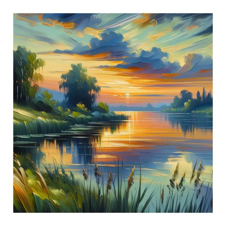 OBRAZ MALEBNÝ VEČER U VODY - OBRAZY JEZERA - OBRAZY