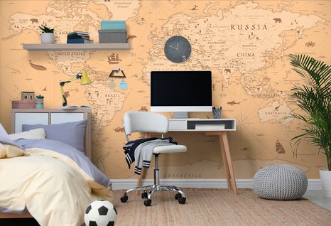 SAMOLEPÍCÍ TAPETA MAPA V BÉŽOVÉM PROVEDENÍ - SAMOLEPÍCÍ TAPETY - TAPETY