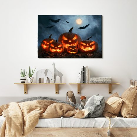 WANDBILD HALLOWEEN-KÜRBISSE UNTER FLEDERMÄUSEN - HALLOWEEN- UND HORROR-BILDER - BILDER