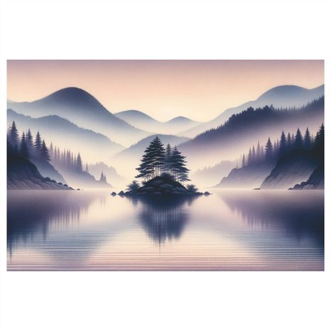 OBRAZ OSTROV UPROSTŘED JEZERA - OBRAZY JEZERA - OBRAZY
