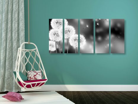 5-DÍLNÝ OBRAZ NADÝCHANÁ PAMPELIŠKA V ČERNOBÍLÉM PROVEDENÍ - ČERNOBÍLÉ OBRAZY - OBRAZY