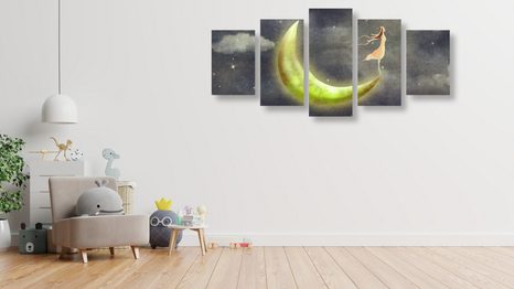 QUADRI 5 PEZZI – RAGAZZA SULLA LUNA - QUADRI DI PERSONE - STAMPE E QUADRI