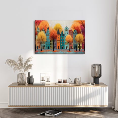 WANDBILD HERBSTLICHE STADT MIT BUNTEN HÄUSERN - BUNTE HÄUSER - BILDER