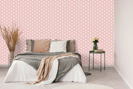 SAMOLEPÍCÍ TAPETA RŮŽOVÉ POZADÍ POSETÉ BÍLÝMI TEČKAMI - SAMOLEPÍCÍ TAPETY - TAPETY