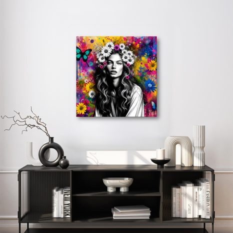 WANDBILD MÄDCHEN MIT SCHMETTERLINGEN UND BLUMEN - WANDBILDER FRAUEN - BILDER