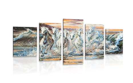 5-PIECE CANVAS PRINT HORSES FORMED BY WATER