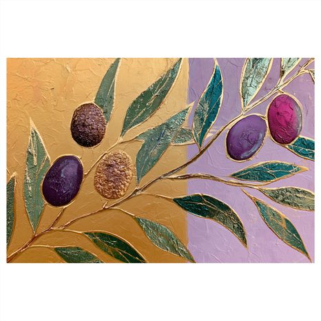 TABLEAU SUR TOILE – OLIVES VIOLETTES SUR UNE BRANCHE - TABLEAUX ARBRES ET FEUILLES - TABLEAUX