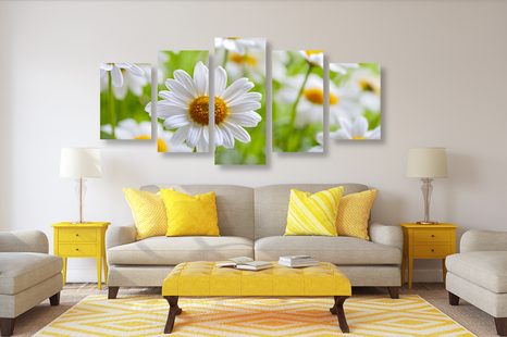 5-TEILIGES WANDBILD FRÜHLINGSWIESE VOLLER BLUMEN - BILDER BLUMEN - BILDER