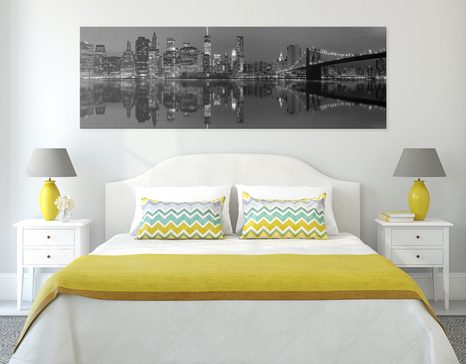 OBRAZ ODBICIE MANHATTANU W WODZIE W WERSJI CZARNO-BIAŁEJ - OBRAZY CZARNO-BIAŁE - OBRAZY