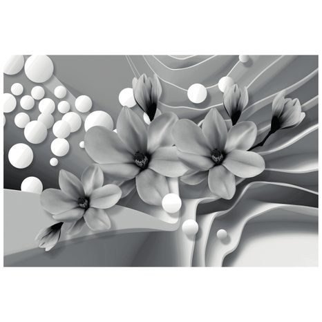 TAPETA ČERNOBÍLÁ MAGNOLIE NA ABSTRAKTNÍM POZADÍ - ČERNOBÍLÉ TAPETY - TAPETY