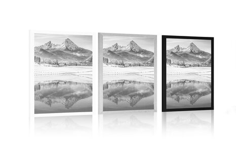POSTER SNOWY LANDSCAPE IN THE ALPS IN BLACK AND WHITE - BLACK AND WHITE - POSTERS