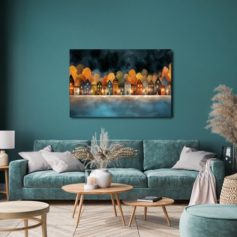 OBRAZ KOUZELNÁ NOC NAD MĚSTEM - BAREVNÉ DOMY - OBRAZY