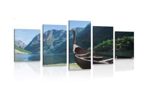 5-PIECE CANVAS PRINT WOODEN VIKING SHIP - PICTURES OF NATURE AND LANDSCAPE - PICTURES