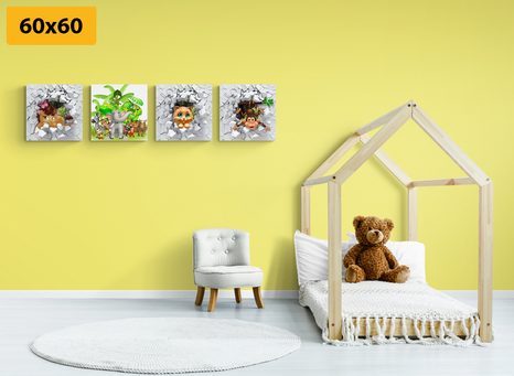 SET OBRAZŮ DŽUNGLE PLNÁ ZVÍŘAT - SESTAVY OBRAZŮ - OBRAZY