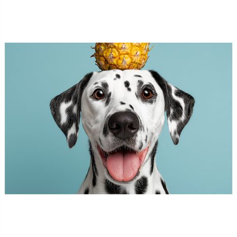 WANDBILD DALMATINER MIT ANANAS AUF DEM KOPF - BILDER VON HUNDEN - BILDER