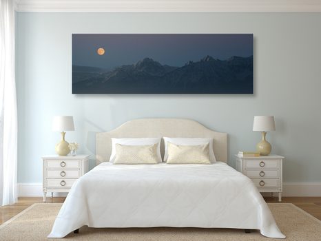 QUADRO SU TELA – LUNA PIENA SOPRA LE MONTAGNE - QUADRI DI NATURA E PAESAGGIO - STAMPE E QUADRI
