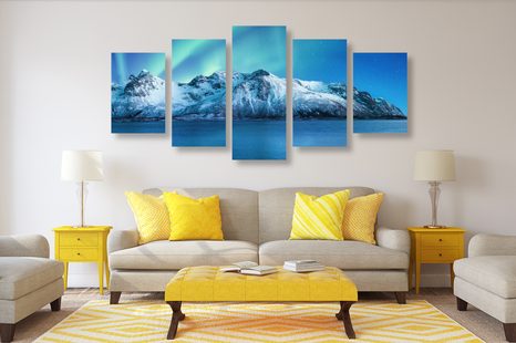 QUADRI 5 PEZZI – AURORA BOREALE ARTICA - QUADRI DI NATURA E PAESAGGIO - STAMPE E QUADRI