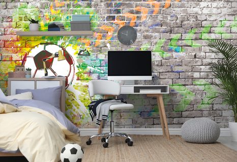 CARTA DA PARATI – PALLA VINCENTE SU MURO DI MATTONI - CARTA DA PARATI ARTE DI STRADA - CARTA DA PARATI