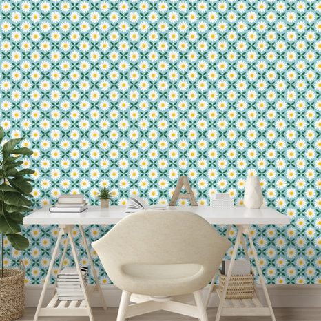 TAPETE BUNTE BLÜTEN AUF TÜRKISFARBENEM HINTERGRUND - GEMUSTERTE TAPETEN - TAPETEN