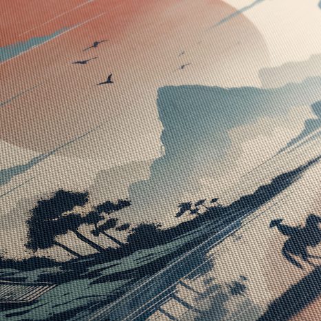 OBRAZ JAPONSKÁ KRAJINA S JEZDCEM - OBRAZY VÝCHOD A ZÁPAD SLUNCE - OBRAZY