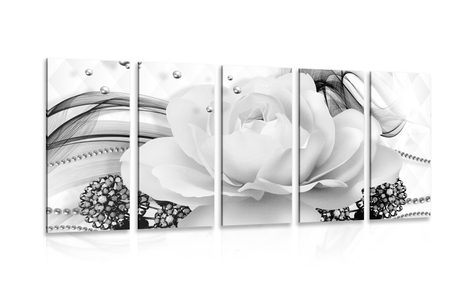 5-PIECE CANVAS PRINT LUXURY ROSE IN BLACK AND WHITE - BLACK AND WHITE PICTURES - PICTURES