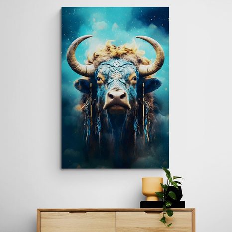 QUADRO SU TELA – BUFALO BLU-ORO - QUADRI I DOMINATORI DEL REGNO ANIMALE - STAMPE E QUADRI