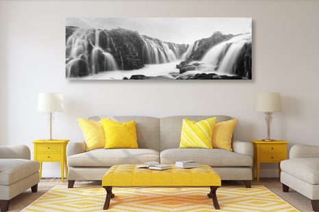 OBRAZ VZNEŠENÉ VODOPÁDY V ČERNOBÍLÉM PROVEDENÍ - OBRAZY VODOPÁD - OBRAZY