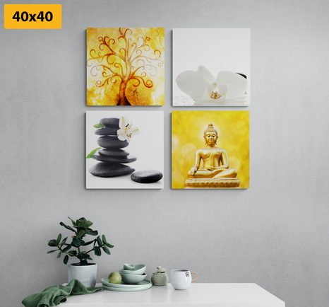 SET OBRAZŮ FENG SHUI V BÍLO-ŽLUTÉM PROVEDENÍ - SESTAVY OBRAZŮ - OBRAZY
