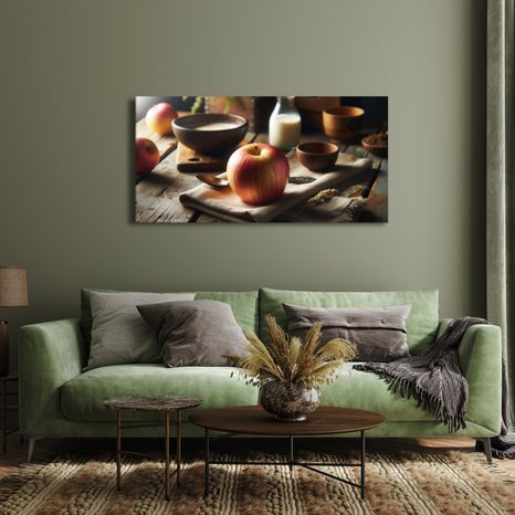 WANDBILD RUSTIKALES STILLLEBEN MIT APFEL - BILDER VON ESSEN UND GETRÄNKEN - BILDER