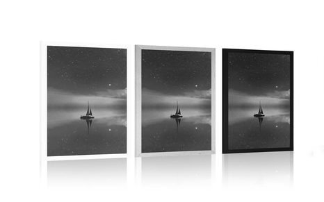 PLAKAT BRODICA NA MORU U CRNO-BIJELOM DIZAJNU - CRNO-BIJELE - PLAKATI