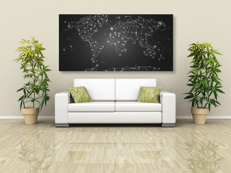 WANDBILD SCHWARZ-WEISSE WELTKARTE - WELTKARTEN ALS BILDER - BILDER