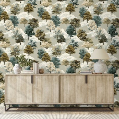 TAPETA AKVARELOVÉ STROMY V ZEMITÝCH TÓNECH - VZOROVANÉ TAPETY - TAPETY