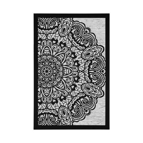 POSTER FLORALES MANDALA IN SCHWARZ-WEISS - FENG SHUI - POSTER