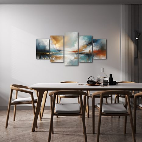 5-DÍLNÝ OBRAZ ABSTRAKTNÍ KRAJINA S JEZEREM - OBRAZY JEZERA - OBRAZY