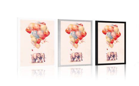 PLAGÁT ZASNENÝ SLON S BALÓNMI - ZASNENÉ ZVIERATKÁ - PLAGÁTY