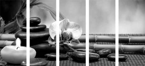 5-DÍLNÝ OBRAZ FENG SHUI ZÁTIŠÍ V ČERNOBÍLÉM PROVEDENÍ - ČERNOBÍLÉ OBRAZY - OBRAZY