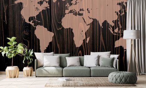 CARTA DA PARATI AUTOADESIVA – MAPPA CON BUSSOLA SU LEGNO - CARTA DA PARATI AUTOADESIVE - CARTA DA PARATI