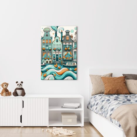 OBRAZ MALEBNÉ FASÁDY DOMŮ U VODY S LODĚMI - PICTURES OF CITIES - PICTURES