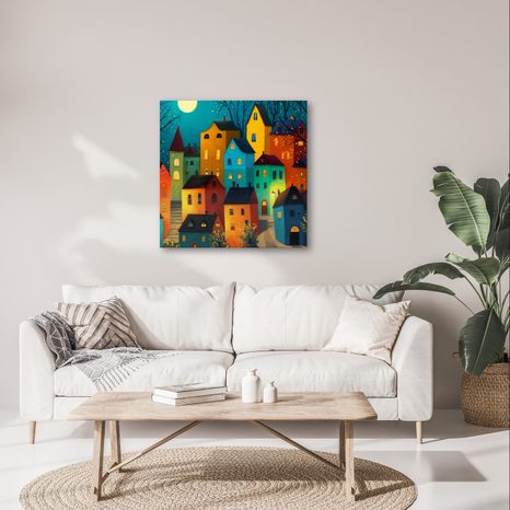 WANDBILD FESTLICHE LICHTER IN DER STADT - BUNTE HÄUSER - BILDER