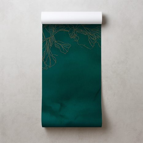 TAPET FLORI AURII PE VERDE SMARALD - TAPET FLORI - TAPETURI