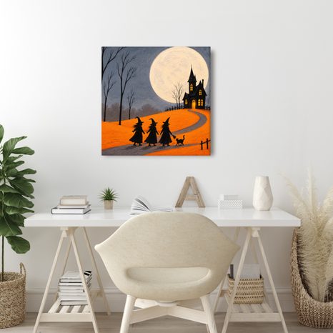QUADRO SU TELA – SENTIERO NOTTURNO VERSO LA CASA DELLE STREGHE - QUADRI HALLOWEEN E HORROR - STAMPE E QUADRI