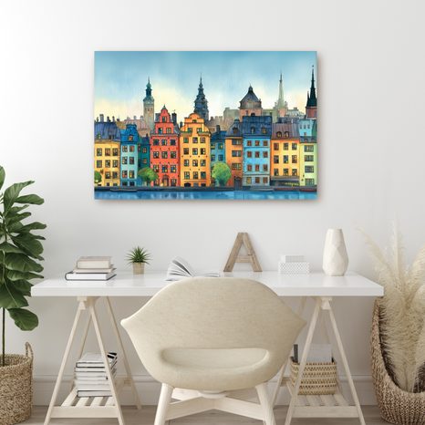 SLIKA POVIJESNI GRAD UZ RIJEKU - ŠARENE KUĆE - SLIKE