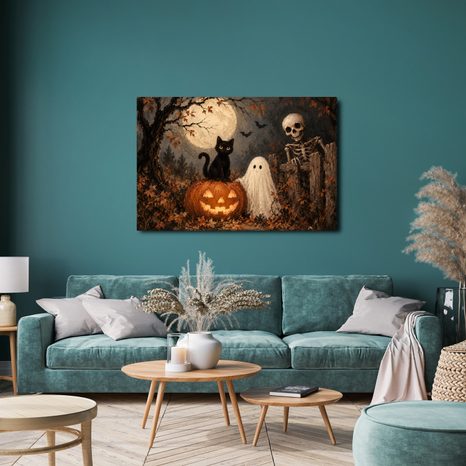 QUADRO SU TELA – GATTO DI HALLOWEEN CON ZUCCA - QUADRI HALLOWEEN E HORROR - STAMPE E QUADRI